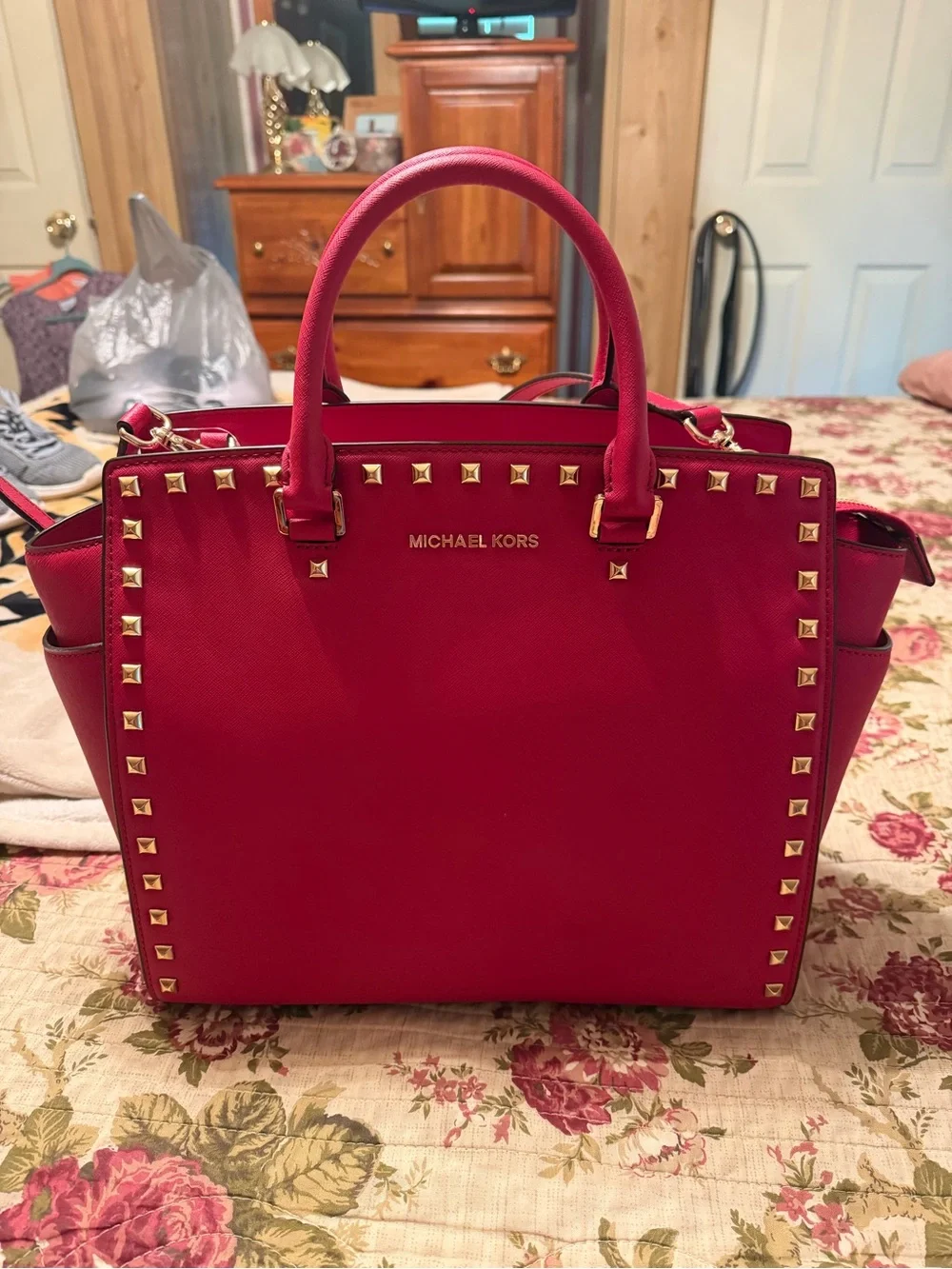 Michael Kors -Red Studded Leather Satchel (NEW)